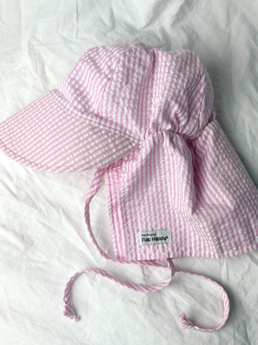 FLAP HAPPY Toddler Girls 3T+ Pink Seersucker Striped Original Flap Sun Hat XXL